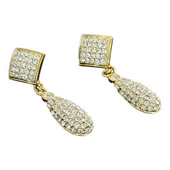 Vintage 1990s Pavé Rhinestones Dangle Pierced Earrings
