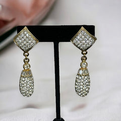 Vintage 1990s Pavé Rhinestones Dangle Pierced Earrings