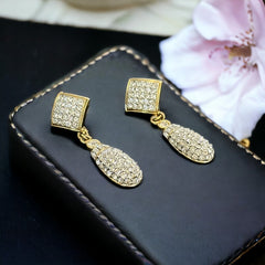 Vintage 1990s Pavé Rhinestones Dangle Pierced Earrings