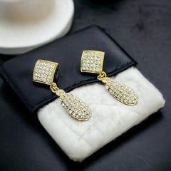 Vintage 1990s Pavé Rhinestones Dangle Pierced Earrings