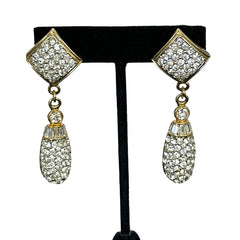 Vintage 1990s Pavé Rhinestones Dangle Pierced Earrings