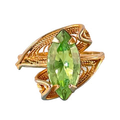 Vintage 14K Gold Overlay Peridot Navette Cannetille Ring