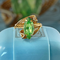 Vintage 14K Gold Overlay Peridot Navette Cannetille Ring