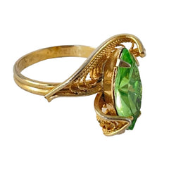 Vintage 14K Gold Overlay Peridot Navette Cannetille Ring