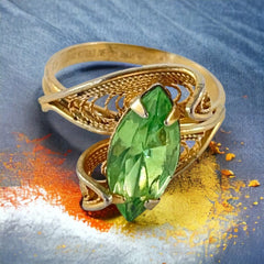Vintage 14K Gold Overlay Peridot Navette Cannetille Ring
