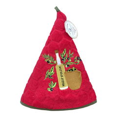 Round Terry Hand Towel - Olive Oil & Pot - Red