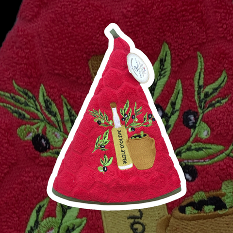 Round Terry Hand Towel - Olive Oil & Pot - Red