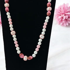 Vintage White & Pink Beaded Long Necklace – 1950s Elegant Pastel Charm
