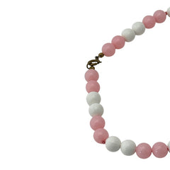 Vintage White & Pink Beaded Long Necklace – 1950s Elegant Pastel Charm