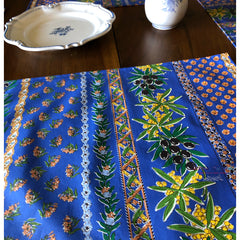 Provence Placemat - Olive Mimosa Blue - Coated Cotton