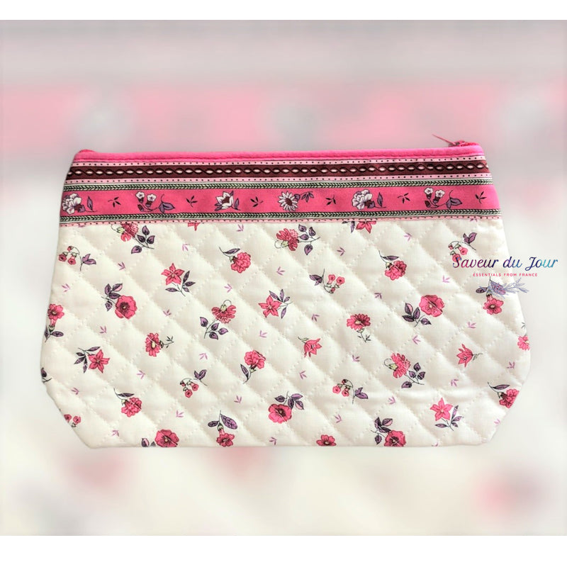 Provence Zippered Cosmetic Pouch - Floral Pink - Large 