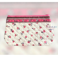 Provence Zippered Cosmetic Pouch - Floral Pink - Large 