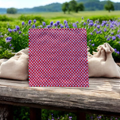 Provence cotton napkins featuring a red background with blue floral designs from the Le Cluny Olives Mimosa French Country Collection, made of 100% cotton, measuring 18" x 18", with vibrant, fade-resistant prints.