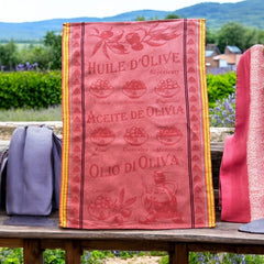 Provence Tea Towel - Huile d'Olive Orange - French Cotton Kitchen Decor