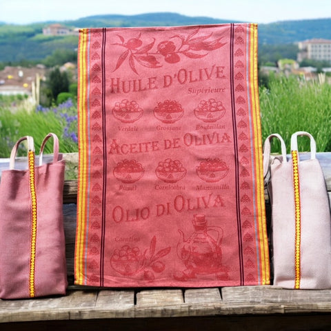 Provence Tea Towel - Huile d'Olive Orange - French Cotton Kitchen Decor