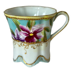 Vintage Purple Lilies & Gold Espresso Coffee Demitasse Cup and Saucer Set