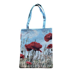 French Wild Red Poppy Field Tapestry Tote Bag | Stylish Colorful Carryall | Fashionable Summer Colors Shoulder Bag 