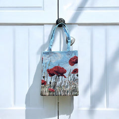 French Wild Red Poppy Field Tapestry Tote Bag | Stylish Colorful Carryall | Fashionable Summer Colors Shoulder Bag 