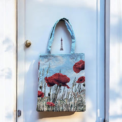 French Wild Red Poppy Field Tapestry Tote Bag | Stylish Colorful Carryall | Fashionable Summer Colors Shoulder Bag 