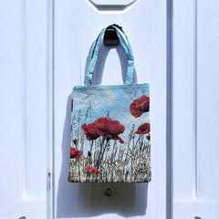 French Wild Red Poppy Field Tapestry Tote Bag | Stylish Colorful Carryall | Fashionable Summer Colors Shoulder Bag 