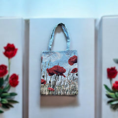 French Wild Red Poppy Field Tapestry Tote Bag | Stylish Colorful Carryall | Fashionable Summer Colors Shoulder Bag 