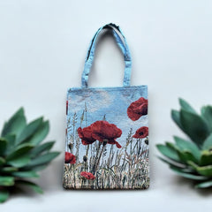 French Wild Red Poppy Field Tapestry Tote Bag | Stylish Colorful Carryall | Fashionable Summer Colors Shoulder Bag 
