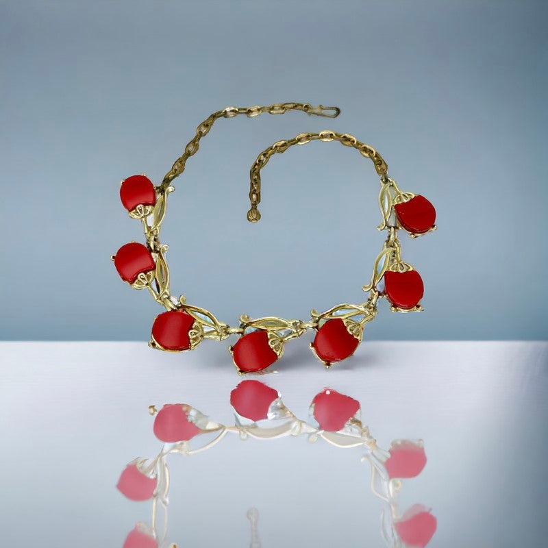 Vintage Moonglow Thermoset Lucite Red Fruits Necklace