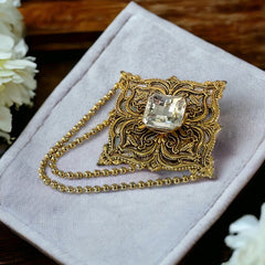 Vintage Remy Dis Paris Antiqued Gold Tone Filigree Large Brooch