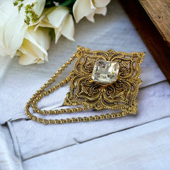 Vintage Remy Dis Paris Antiqued Gold Tone Filigree Large Brooch