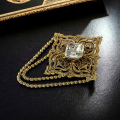 Vintage Remy Dis Paris Antiqued Gold Tone Filigree Large Brooch