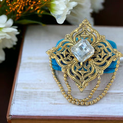 Vintage Remy Dis Paris Antiqued Gold Tone Filigree Large Brooch