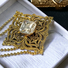 Vintage Remy Dis Paris Antiqued Gold Tone Filigree Large Brooch