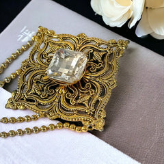 Vintage Remy Dis Paris Antiqued Gold Tone Filigree Large Brooch