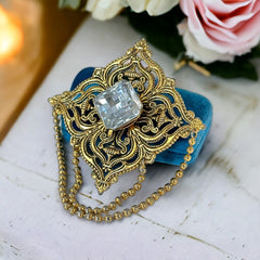 Vintage Remy Dis Paris Antiqued Gold Tone Filigree Large Brooch