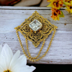 Vintage Remy Dis Paris Antiqued Gold Tone Filigree Large Brooch
