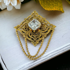 Vintage Remy Dis Paris Antiqued Gold Tone Filigree Large Brooch