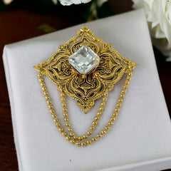 Vintage Remy Dis Paris Antiqued Gold Tone Filigree Large Brooch