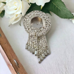 Vintage Art Deco Pave Rhinestones Scarf Dress Clip - 1930s