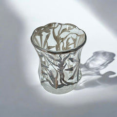 Vintage Art Nouveau Silver Overlay Glass Small Vase/Toothpick Holder