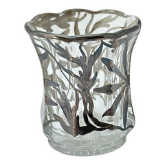 Vintage Art Nouveau Silver Overlay Glass Small Vase/Toothpick Holder
