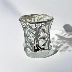 Vintage Art Nouveau Silver Overlay Glass Small Vase/Toothpick Holder