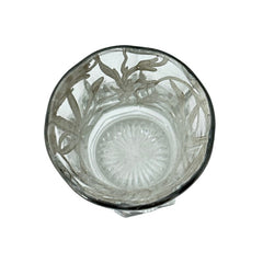 Vintage Art Nouveau Silver Overlay Glass Small Vase/Toothpick Holder