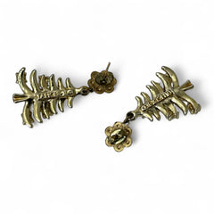 Vintage Tancer II Christmas tree earrings with faux pearls and AB rhinestones, gold-tone pierced dangle design, signed and festive.