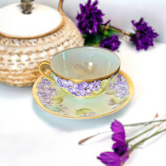 Vintage Thomas Bavaria Sevres Purple Violets Tea Cup & Saucer Set | Gold Trim and Lusterware Floral  Tea set | Collectible Home Decor