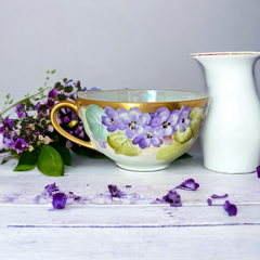 Vintage Thomas Bavaria Sevres Purple Violets Tea Cup & Saucer Set | Gold Trim and Lusterware Floral  Tea set | Collectible Home Decor