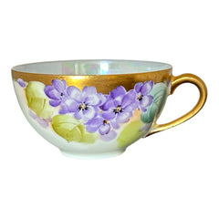 Vintage Thomas Bavaria Sevres Purple Violets Tea Cup & Saucer Set | Gold Trim and Lusterware Floral  Tea set | Collectible Home Decor