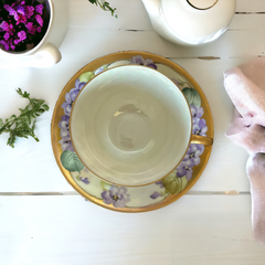 Vintage Thomas Bavaria Sevres Purple Violets Tea Cup & Saucer Set | Gold Trim and Lusterware Floral  Tea set | Collectible Home Decor