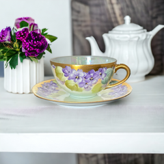 Vintage Thomas Bavaria Sevres Purple Violets Tea Cup & Saucer Set | Gold Trim and Lusterware Floral  Tea set | Collectible Home Decor