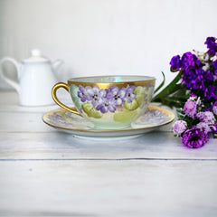 Vintage Thomas Bavaria Sevres Purple Violets Tea Cup & Saucer Set | Gold Trim and Lusterware Floral  Tea set | Collectible Home Decor