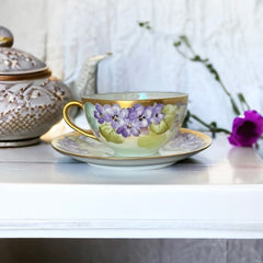Vintage Thomas Bavaria Sevres Purple Violets Tea Cup & Saucer Set | Gold Trim and Lusterware Floral  Tea set | Collectible Home Decor